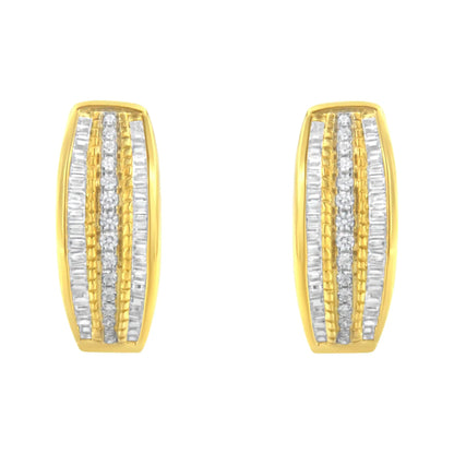 10K Yellow Gold 3/4 Cttw Pave and Channel Set Diamond Triple Row Modern Hoop Earrings (I-J Color, I2-I3 Clarity) WEM Support (www.WEM.support)