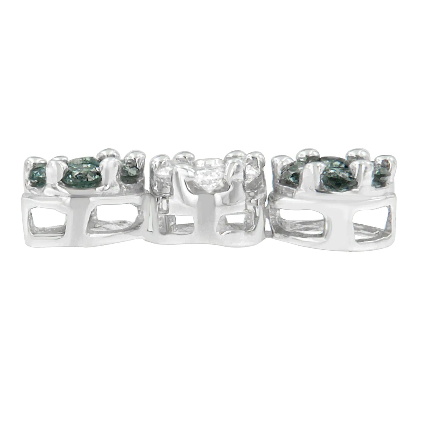 14K White Gold 1 cttw Round Cut White and Treated Blue Diamond Floral Cluster Pendant Necklace (H-I, SI1-SI2) WEM Support (www.WEM.support)