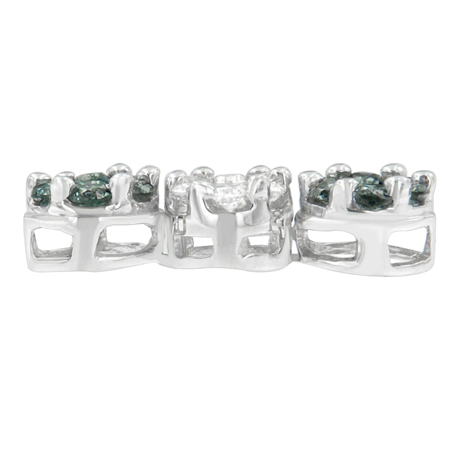 14K White Gold 1 cttw Round Cut White and Treated Blue Diamond Floral Cluster Pendant Necklace (H-I, SI1-SI2) WEM Support (www.WEM.support)