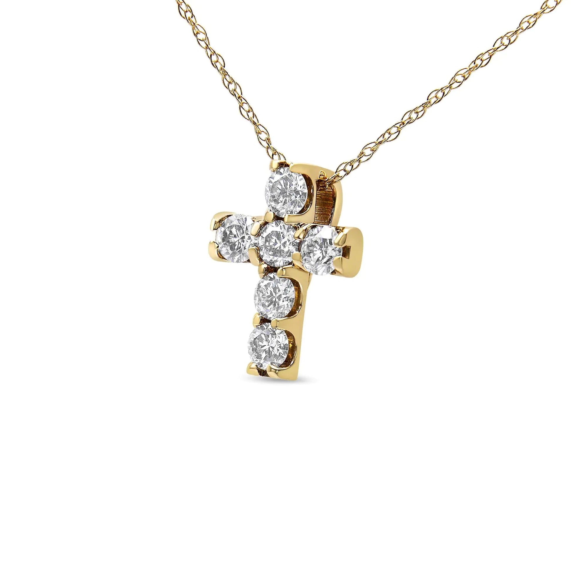 14K Yellow Gold 1/2 Cttw Round Brilliant Cut Diamond Mini Cross 18" Pendant Necklace (J-K Color, VS2-SI1 Clarity) WEM Support (www.WEM.support)