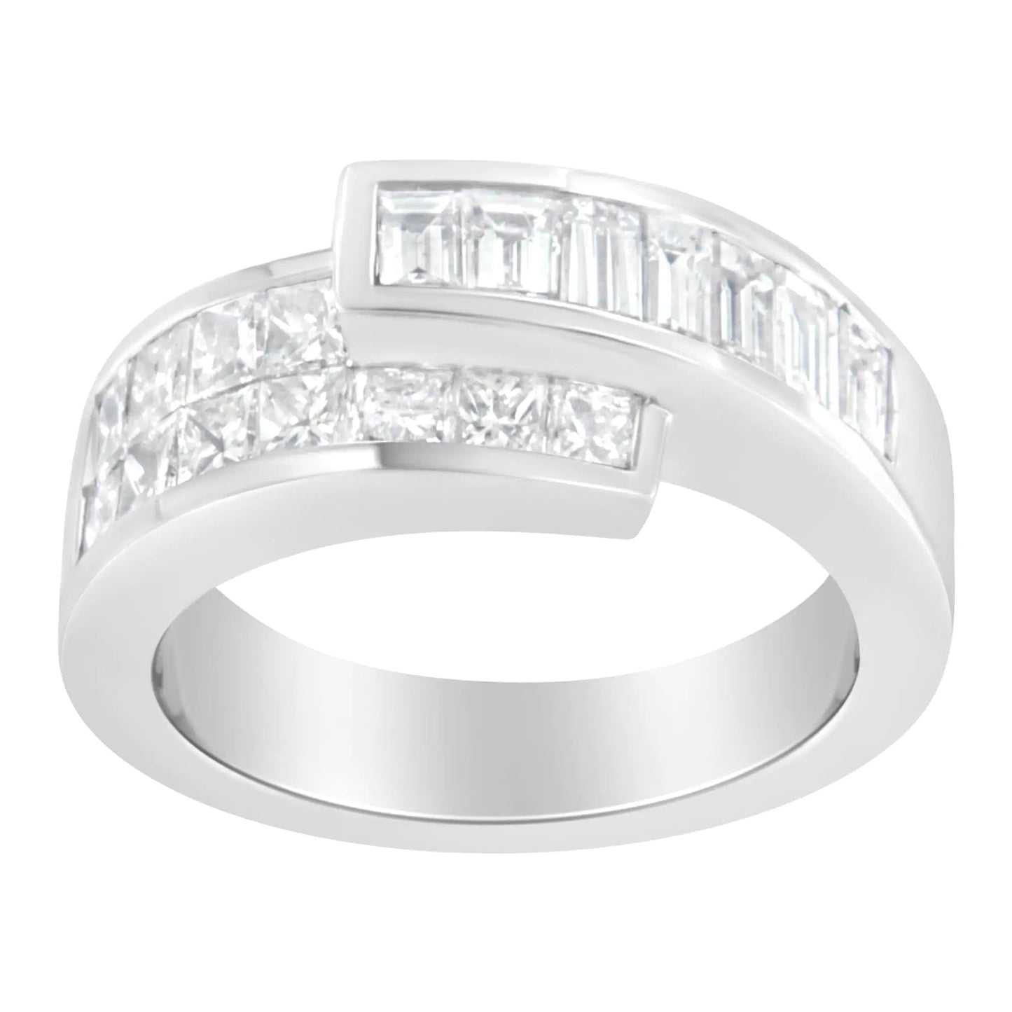 14K White Gold 2.0 Cttw Channel-Set Princess and Baguette-Cut Diamond Bypass Ring Band (G-H Color, SI1-SI2 Clarity) WEM Support (www.WEM.support)
