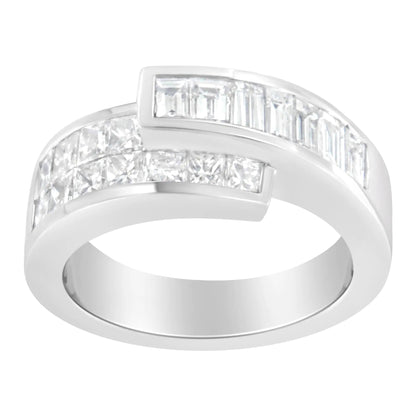 14K White Gold 2.0 Cttw Channel-Set Princess and Baguette-Cut Diamond Bypass Ring Band (G-H Color, SI1-SI2 Clarity) WEM Support (www.WEM.support)