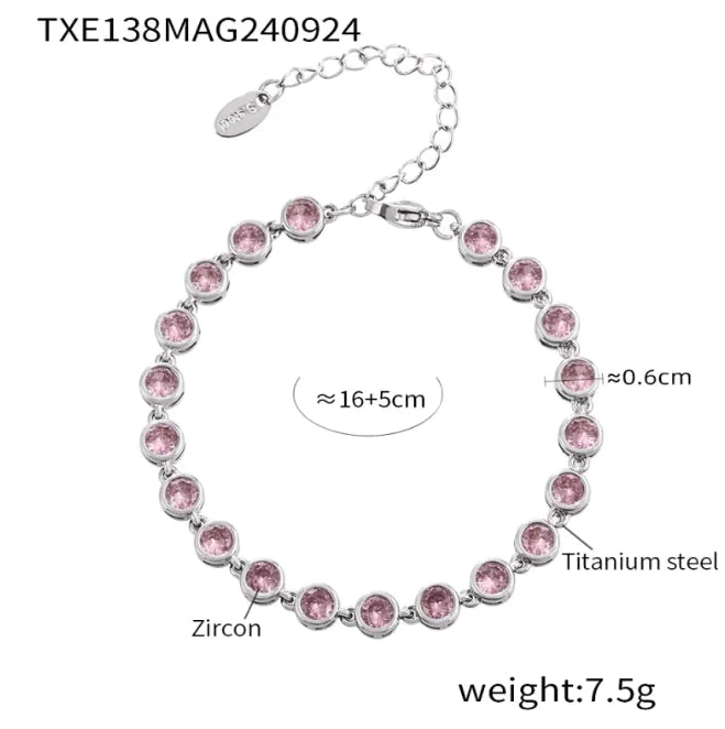 Titanium Steel Zircon Color Mix Bracelet & Necklace Set WEM Support (www.WEM.support)