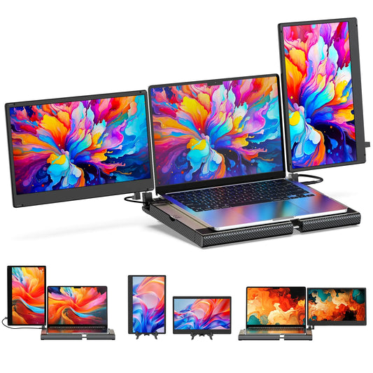 Laptop Screen Extender 14 Triple Portable Monitor-360° Rotation F3 Laptop Monitor Extender Vertical with StandIPS FHD 1080P Workstation for Windows/Mac/Linux/Chrome Compatible with Laptop/Mini PC