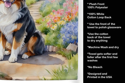 Australian Shepherd Spring Garden Kitchen Towel WEM Support (www.WEM.support)