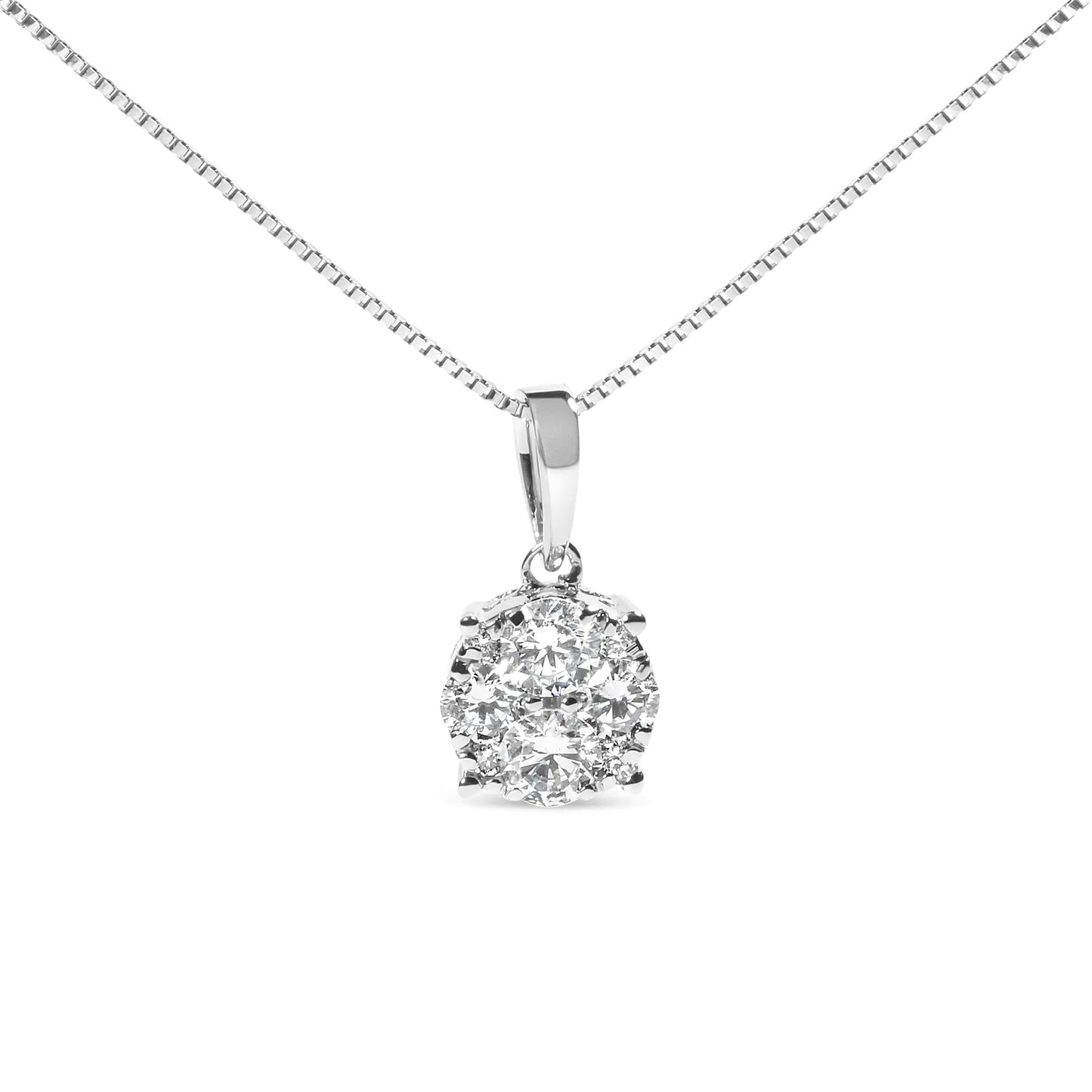14k White Gold 1/2 Cttw Lab Grown Diamond Floral Cluster Pendant 18" Necklace (G-H Color, VS1-VS2 Clarity) WEM Support (www.WEM.support)