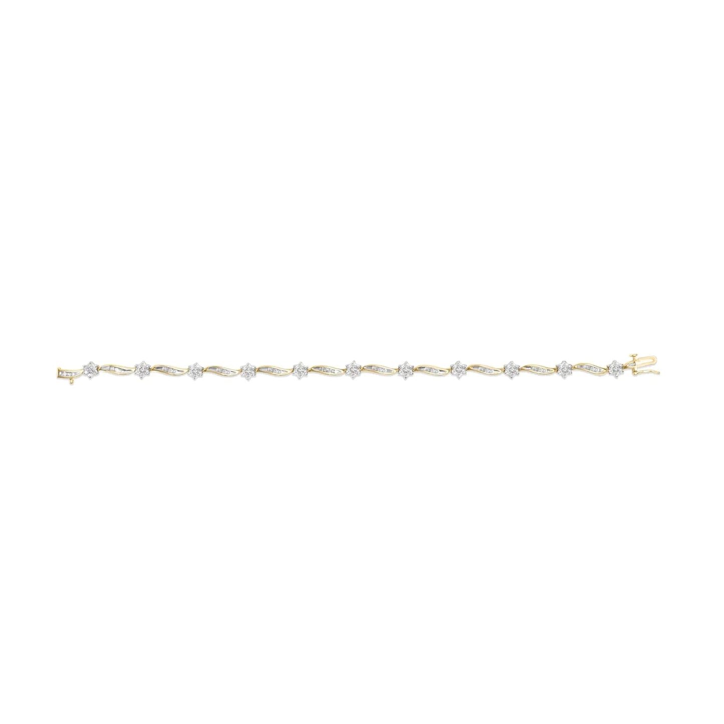 10K Yellow Gold 2.00 Cttw Round-Cut and Baguette-Cut Floral Design Swirl Link 7.5" Bracelet (H-I Color, I2-I3 Clarity) WEM Support (www.WEM.support)