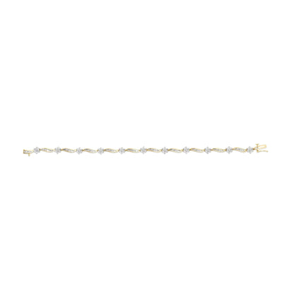 10K Yellow Gold 2.00 Cttw Round-Cut and Baguette-Cut Floral Design Swirl Link 7.5" Bracelet (H-I Color, I2-I3 Clarity) WEM Support (www.WEM.support)