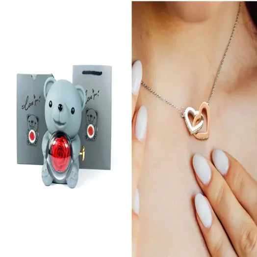 Rose Teddy Bear with Ring and Necklace WEM Support (www.WEM.support)