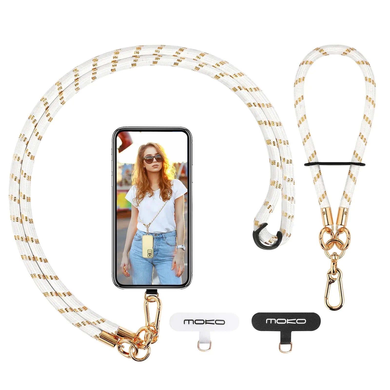 MoKo Crossbody Phone Lanyard, Adjustable Cell Phone Lanyard, Premium 8mm Thick Rope Mobile Phone Lanyard for iPhone, Samsung,and More | Phone Neck Strap×1, Wrist Strapx1, Lanyard Patch×2, Black HejK.com