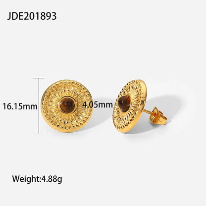 Metal-Inlaid Zirconium & Natural Stone Earrings HejK.com