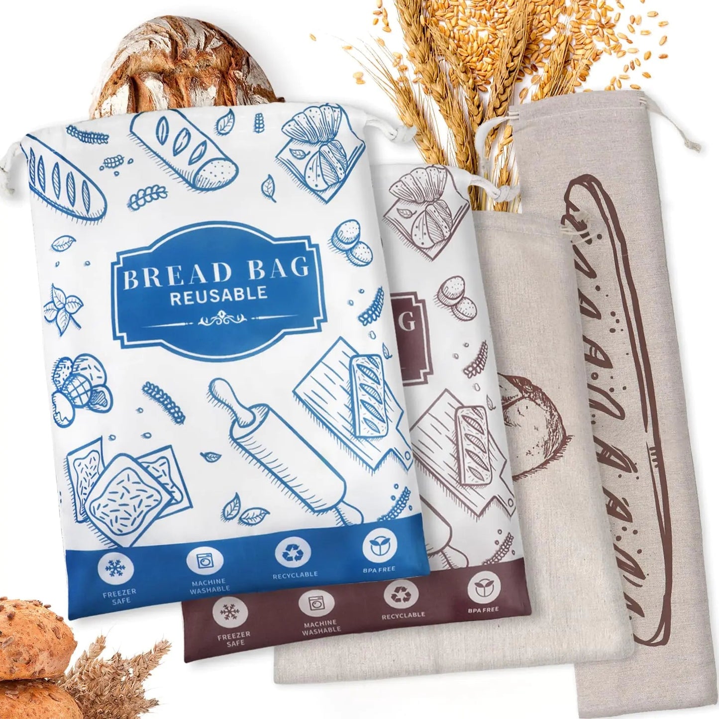 4 - Piece Artisan Bread Storage Bags with Eco - Friendly TPU Lining - Catch Cards