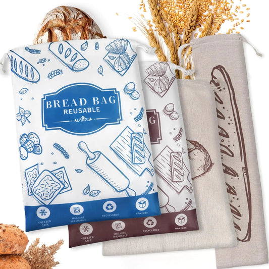4 - Piece Artisan Bread Storage Bags with Eco - Friendly TPU Lining - Catch Cards