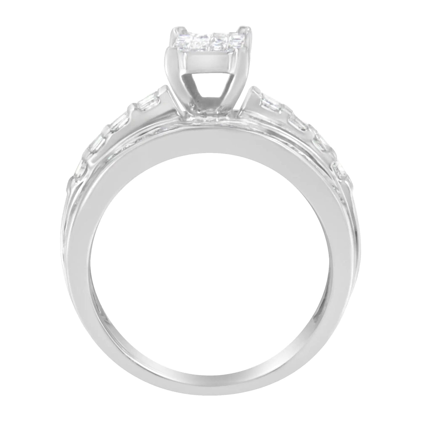 14K White Gold 1.0 Cttw Mixed-Cut Diamond Rectangle Invisible-Set Composite Cluster Ring with Bar- and Channel-Set Band (H-I Color, SI2-I1 Clarity) WEM Support (www.WEM.support)