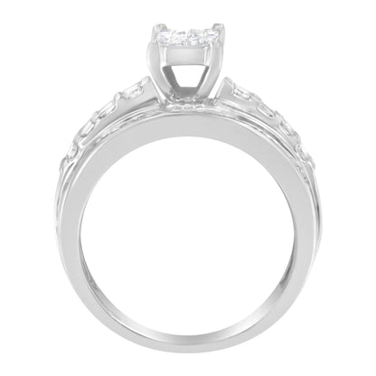 14K White Gold 1.0 Cttw Mixed-Cut Diamond Rectangle Invisible-Set Composite Cluster Ring with Bar- and Channel-Set Band (H-I Color, SI2-I1 Clarity) WEM Support (www.WEM.support)