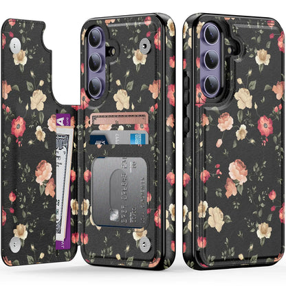 LETO for Samsung Galaxy S24 Plus Wallet Case - Flip Folio Leather Kickstand - Fashionable Flower Designs - Credit Card Holder - Protective Phone Cover for Women and Girls - 6.7" - White Pink Flowers