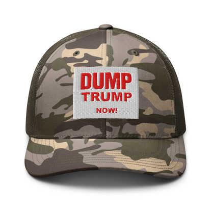 DUMP TRUMP NOW! Camo Outdoor Trucker Cap - Mesh hats