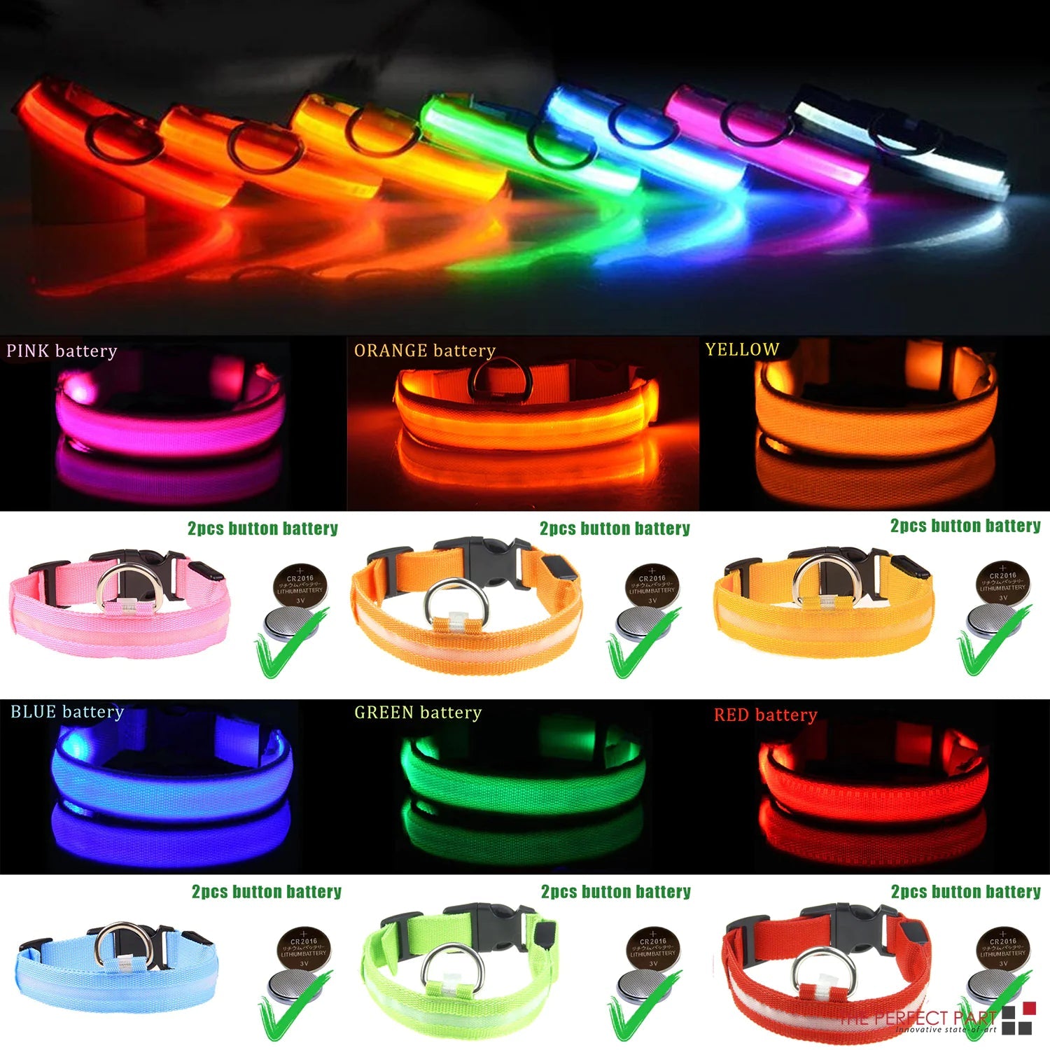 LED Adjustable Dog Collar Blinking Flashing Light Up Glow Pets Safety Waterproof WEM Support (www.WEM.support)