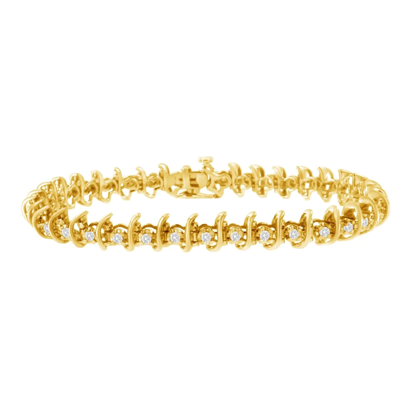 10KT Yellow Gold Plated .925 Sterling Silver 1 cttw Prong-Set Diamond Link Bracelet (J-K, I1-I2) - 7.5" WEM Support (www.WEM.support)