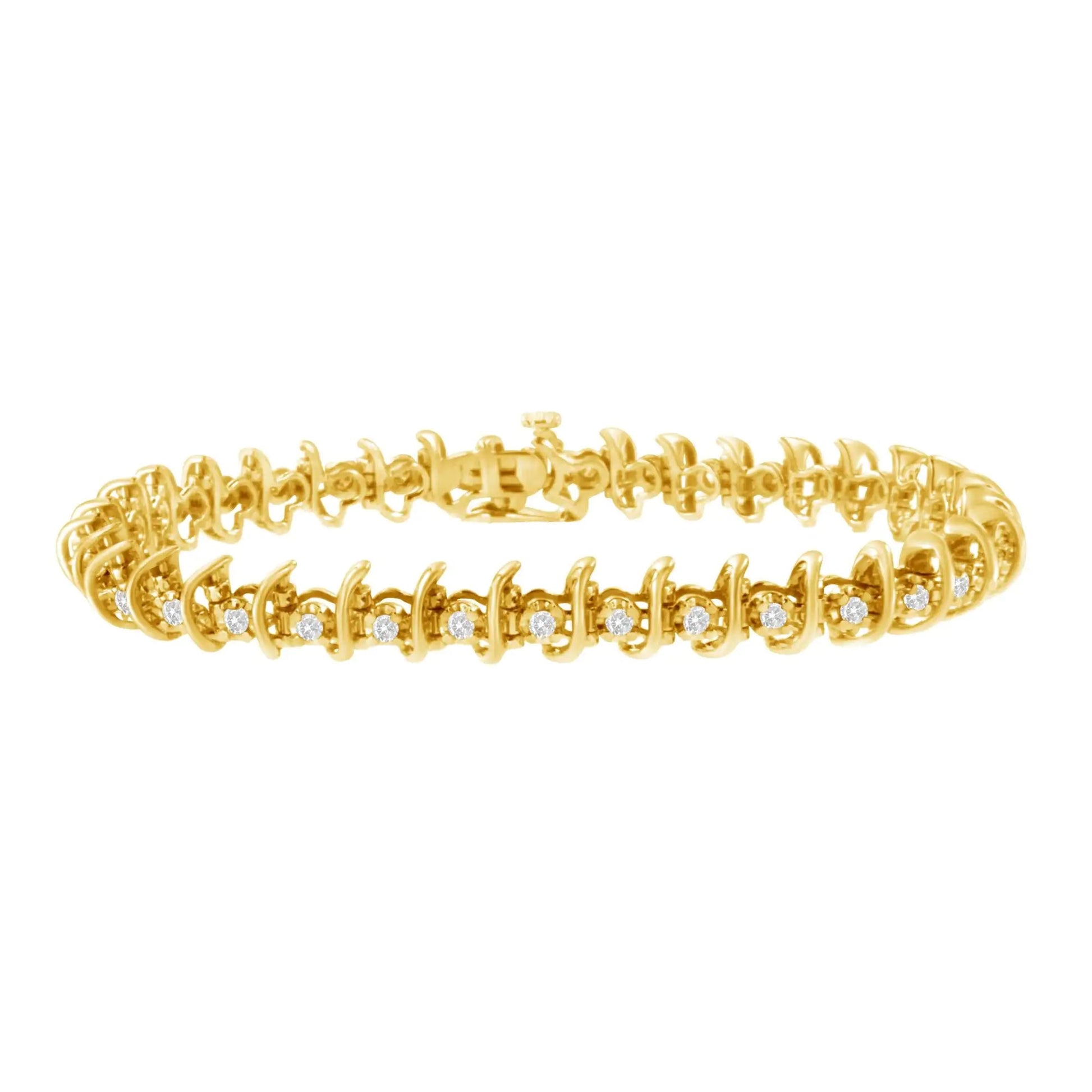 10KT Yellow Gold Plated .925 Sterling Silver 1 cttw Prong-Set Diamond Link Bracelet (J-K, I1-I2) - 7.5" WEM Support (www.WEM.support)