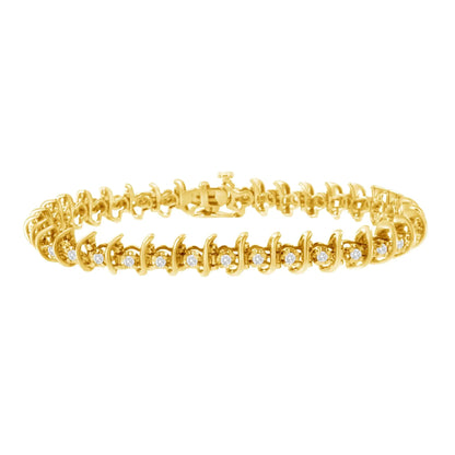 10KT Yellow Gold Plated .925 Sterling Silver 1 cttw Prong-Set Diamond Link Bracelet (J-K, I1-I2) - 7.5" WEM Support (www.WEM.support)