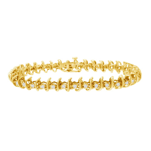 10KT Yellow Gold Plated .925 Sterling Silver 1 cttw Prong-Set Diamond Link Bracelet (J-K, I1-I2) - 7.5" WEM Support (www.WEM.support)