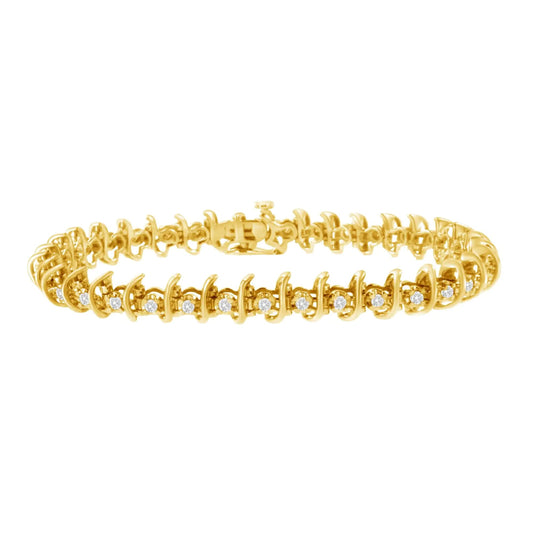 10KT Yellow Gold Plated .925 Sterling Silver 1 cttw Prong-Set Diamond Link Bracelet (J-K, I1-I2) - 7.5" WEM Support (www.WEM.support)