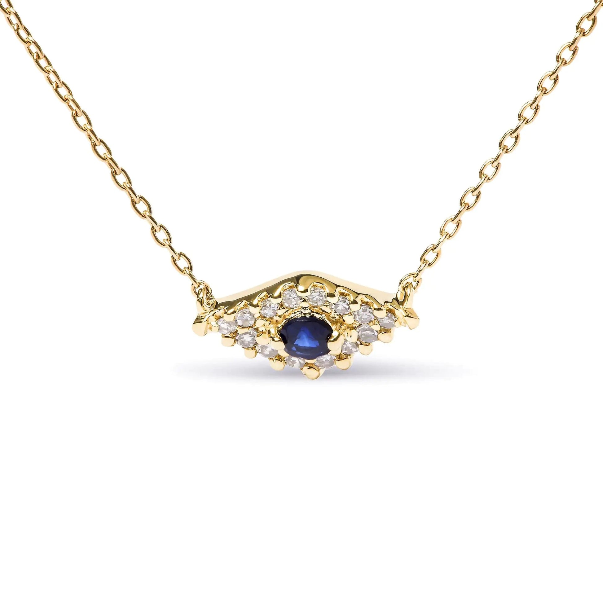 10K Yellow Gold Blue Sapphire and Diamond Accented Evil Eye 18" Inch Pendant Necklace (H-I Color, I1-I2 Clarity) WEM Support (www.WEM.support)
