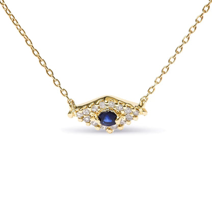 10K Yellow Gold Blue Sapphire and Diamond Accented Evil Eye 18" Inch Pendant Necklace (H-I Color, I1-I2 Clarity) WEM Support (www.WEM.support)