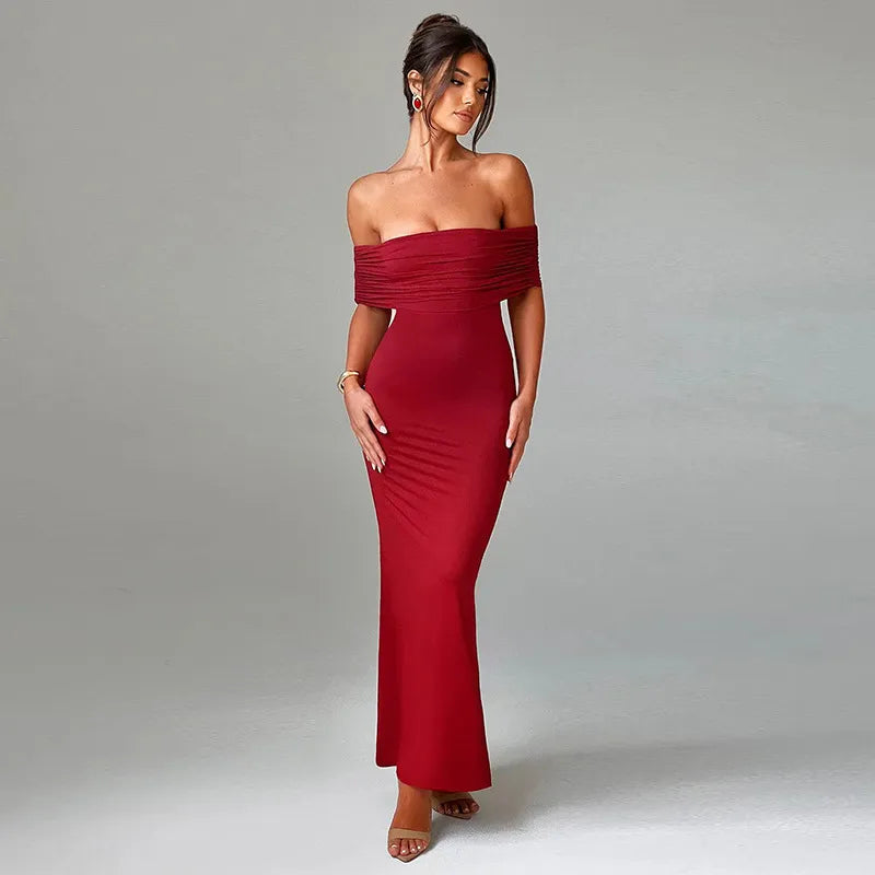 Socialite Style Elegant Sexy Backless Off-shoulder Dress Women WEM Support (www.WEM.support)
