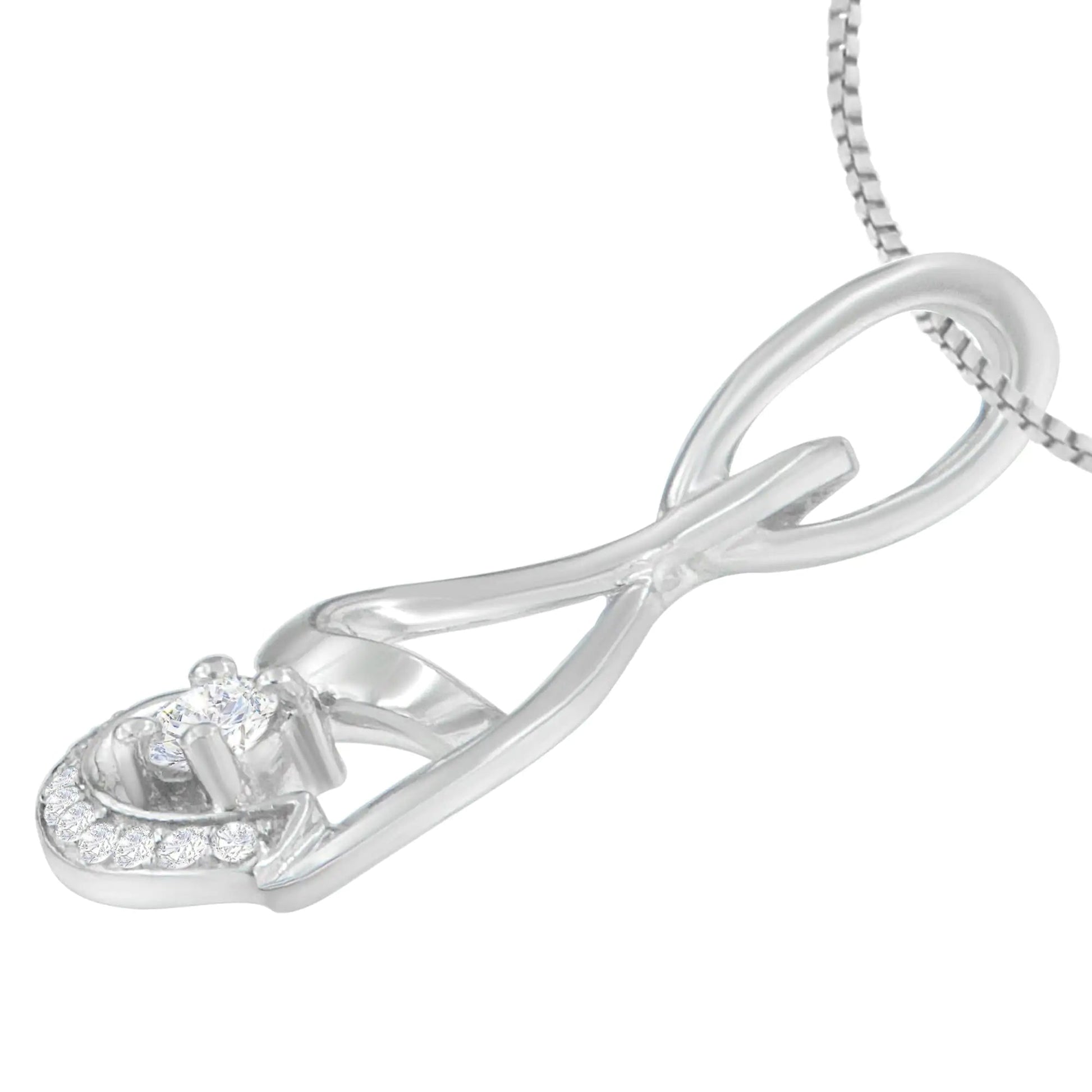 Espira 10K White Gold 1/4 cttw Round Cut Diamond Spiral Link Pendant Necklace (H-I, I1-I2) WEM Support (www.WEM.support)