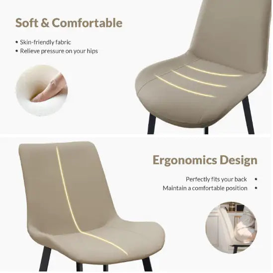 Tan PU Leather Dining Chair With Metal Legs, Modern Upholstered Chair Set Of 2 For Kitchen WEM Support (www.WEM.support)