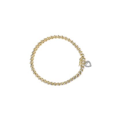 10K Yellow Gold 1.00 Cttw Diamond Spiral Link 7" Bracelet with Heart Charm (H-I Color, I3 Clarity) WEM Support (www.WEM.support)