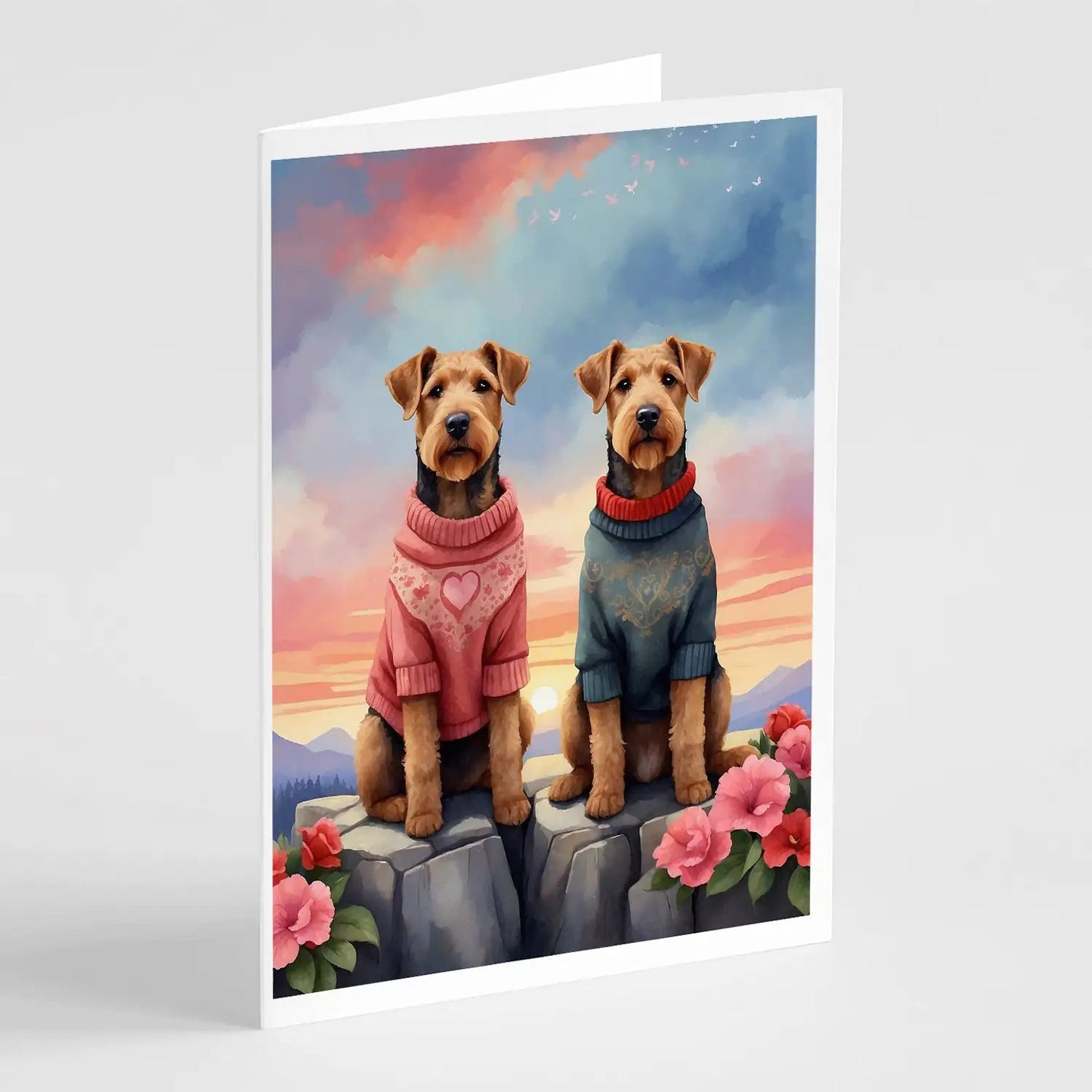 Airedale Terrier Two Hearts Greeting Cards Pack of 8 WEM Support (www.WEM.support)