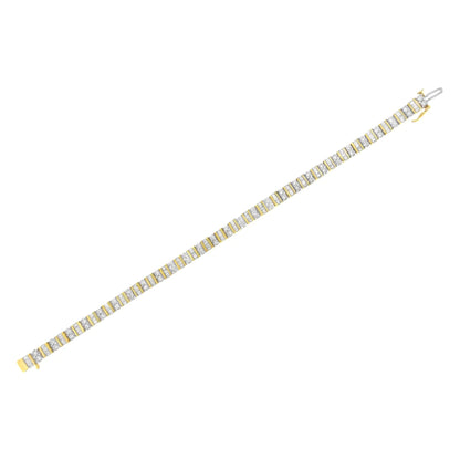 14KT Yellow Gold 4.0 Cttw Baguette & Round Brilliant-Cut Diamond Channel & Prong-Set Tennis Bracelet (H-I Color, SI2-I1 Clarity) - 7" WEM Support (www.WEM.support)