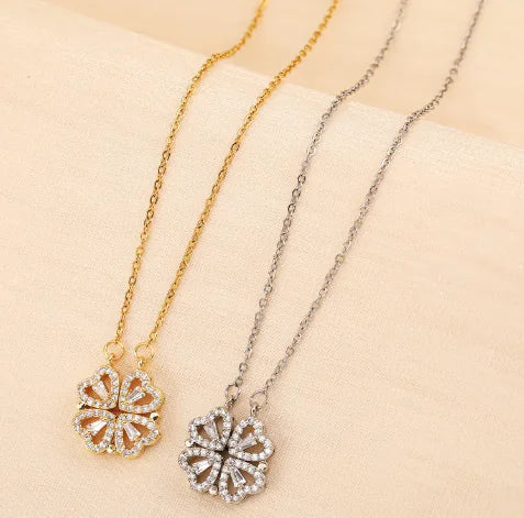 Rose Gift Box with Four-Leaf Grass and Heart Necklaces HejK.com