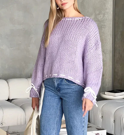 Bowknot Y2K Sweater – Long Sleeve Knit Top WEM Support (www.WEM.support)