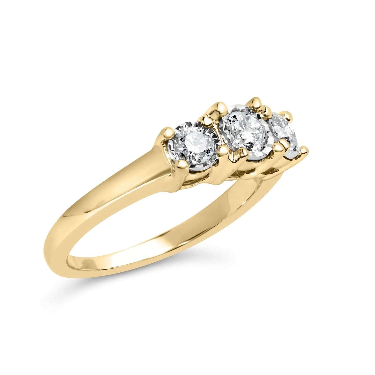 10K Yellow Gold 1/2 Cttw Miracle Set Round Diamond Three Stone Illusion Plate Ring (I-J Color, I2-I3 Clarity) WEM Support (www.WEM.support)