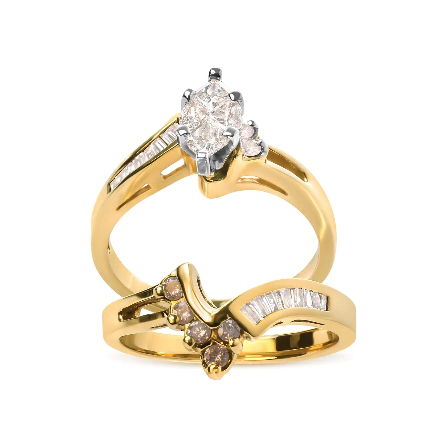 14K Two Tone 3/4 Cttw Diamond Engagement Ring Set (H-I Color, SI1-SI2 Clarity) WEM Support (www.WEM.support)