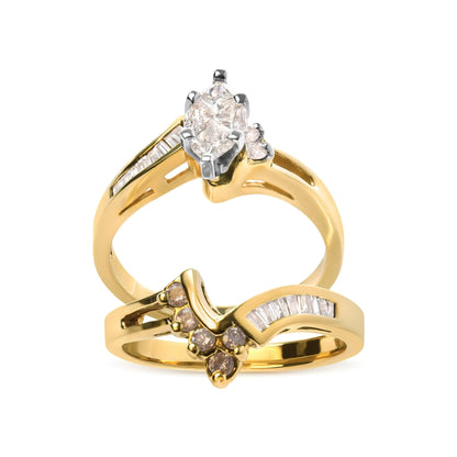 14K Two Tone 3/4 Cttw Diamond Engagement Ring Set (H-I Color, SI1-SI2 Clarity) WEM Support (www.WEM.support)