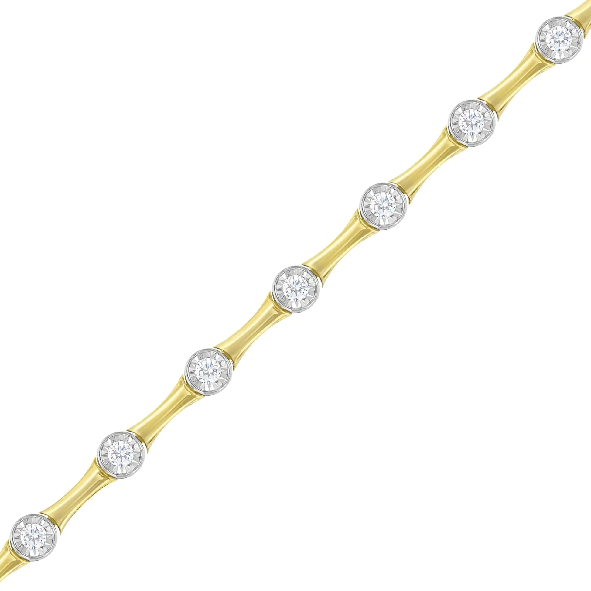 10K Yellow Gold Flashed .925 Sterling Silver 1.0 Cttw Miracle Set Round-Cut Diamond Bezel Style Link Bracelet (I-J Color, I1-I2 Clarity) - 7" WEM Support (www.WEM.support)
