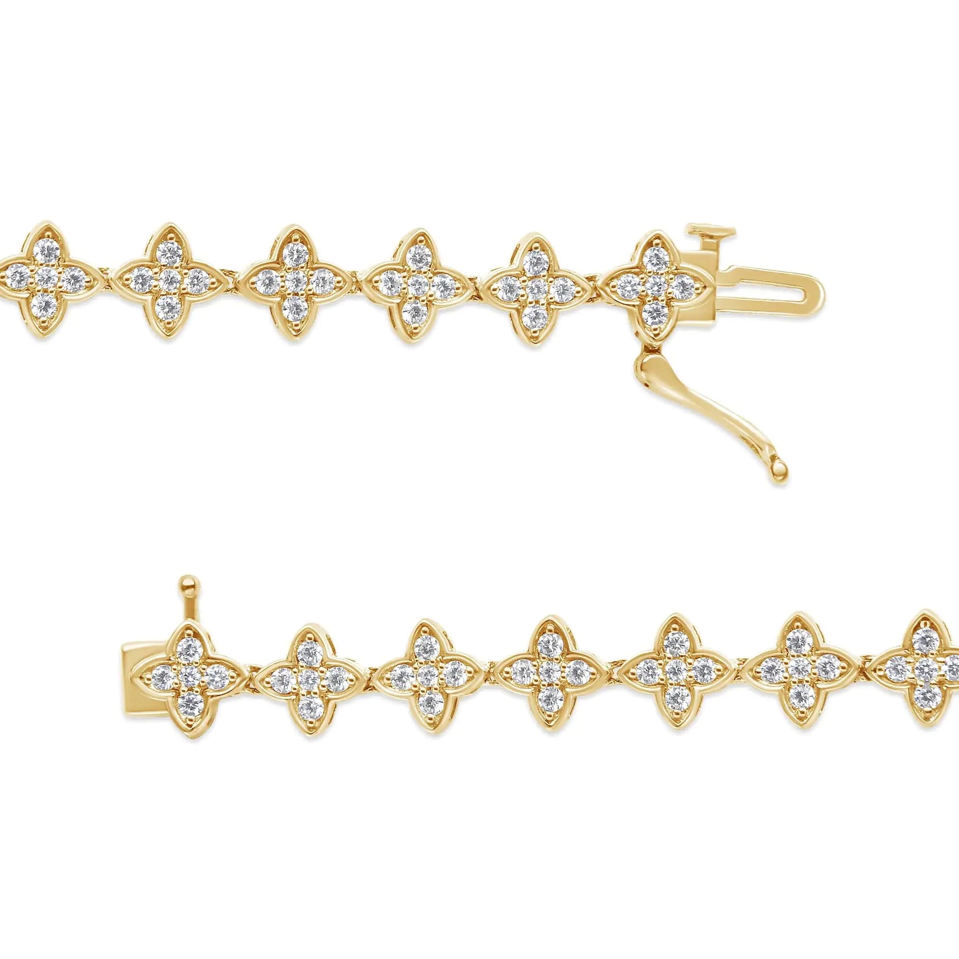 10K Yellow Gold 2.0 cttw Round-Cut Diamond 4 Leaf Clover Link Bracelet (J-K Color, I1-I2 Clarity) - Size 7.25" WEM Support (www.WEM.support)