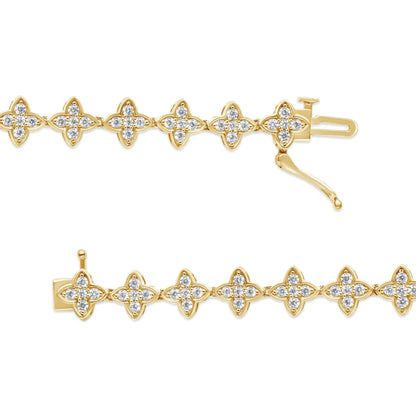 10K Yellow Gold 2.0 cttw Round-Cut Diamond 4 Leaf Clover Link Bracelet (J-K Color, I1-I2 Clarity) - Size 7.25" WEM Support (www.WEM.support)