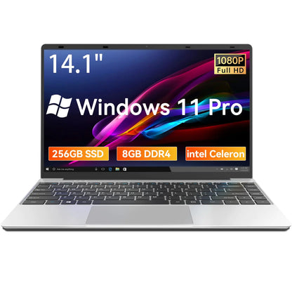 FOLINHAM 14 Inch Laptop Computer 8GB LPDDR4 RAM 256GB SSD Windows 11 Pro Notebook Celeron N4020C Processor FHD 1920 x 1080 Display USB 3.0 Type-C Mini-HDMI 2.4/5G WiFi 7.6V/5000mAh