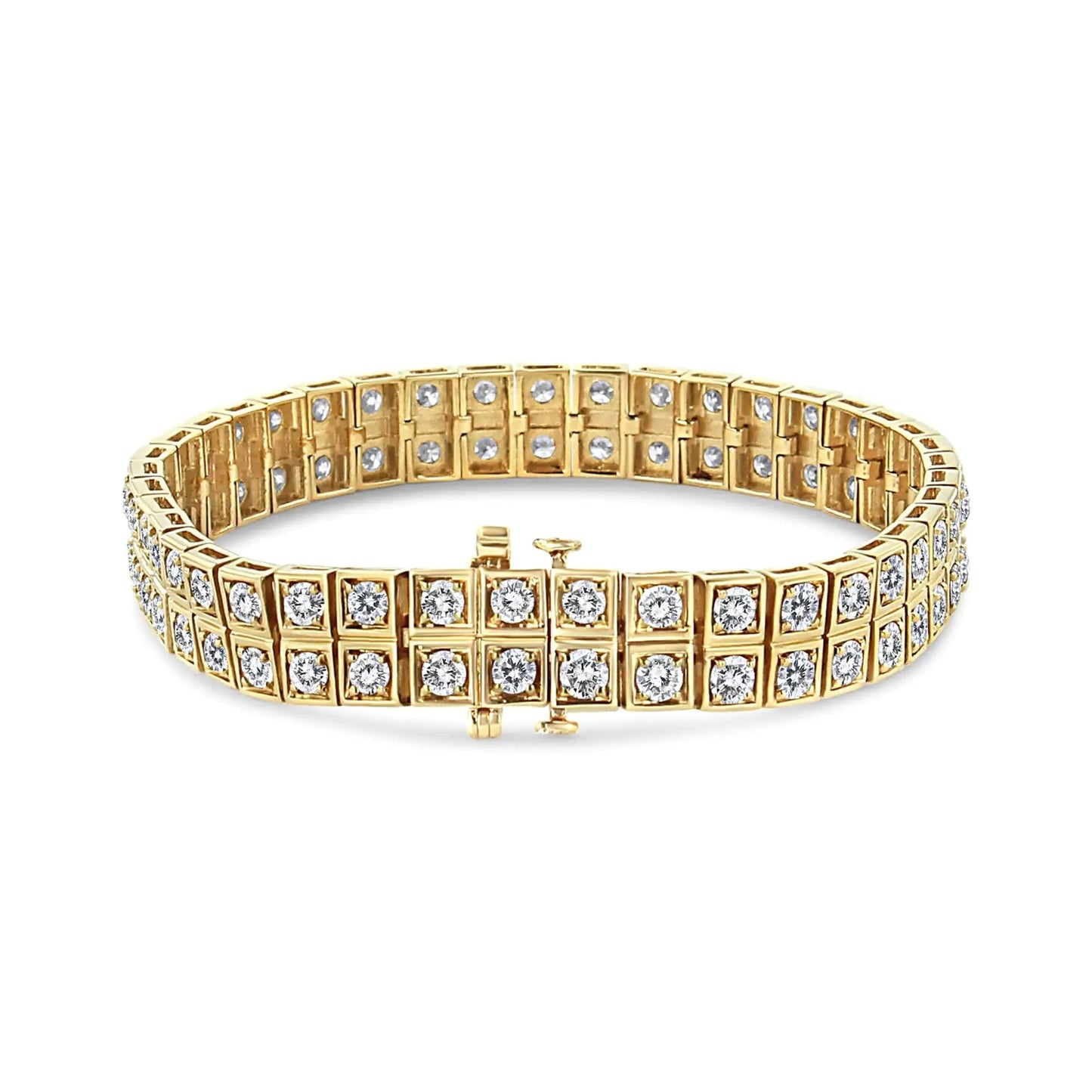14K Yellow Gold 8.00 Cttw Prong Set Round-Cut Diamond Art Deco Style Two Row Square Frame Link Tennis Bracelet (J-K Color, I1-I2 Clarity) - Size 7.25" WEM Support (www.WEM.support)