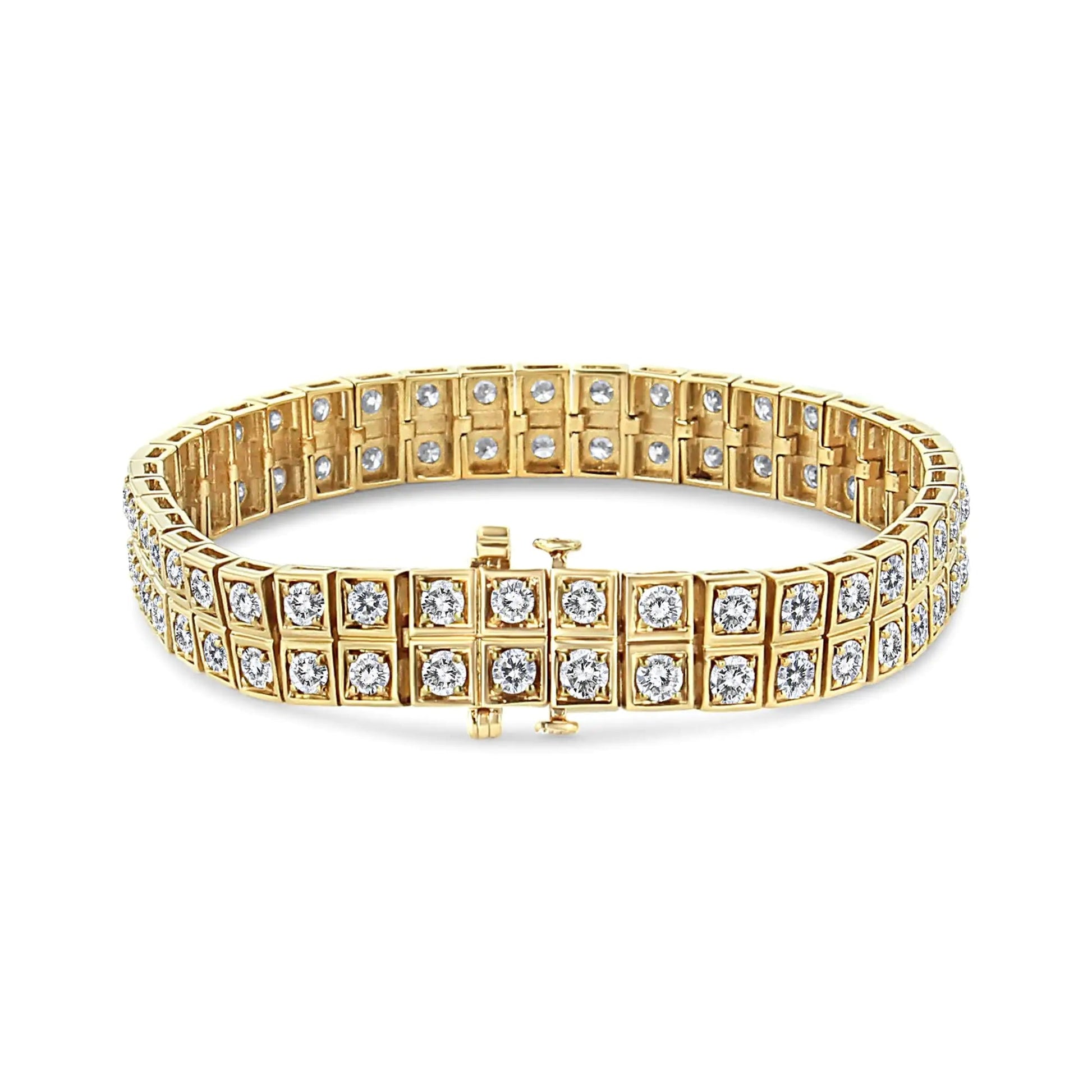 14K Yellow Gold 8.00 Cttw Prong Set Round-Cut Diamond Art Deco Style Two Row Square Frame Link Tennis Bracelet (J-K Color, I1-I2 Clarity) - Size 7.25" WEM Support (www.WEM.support)