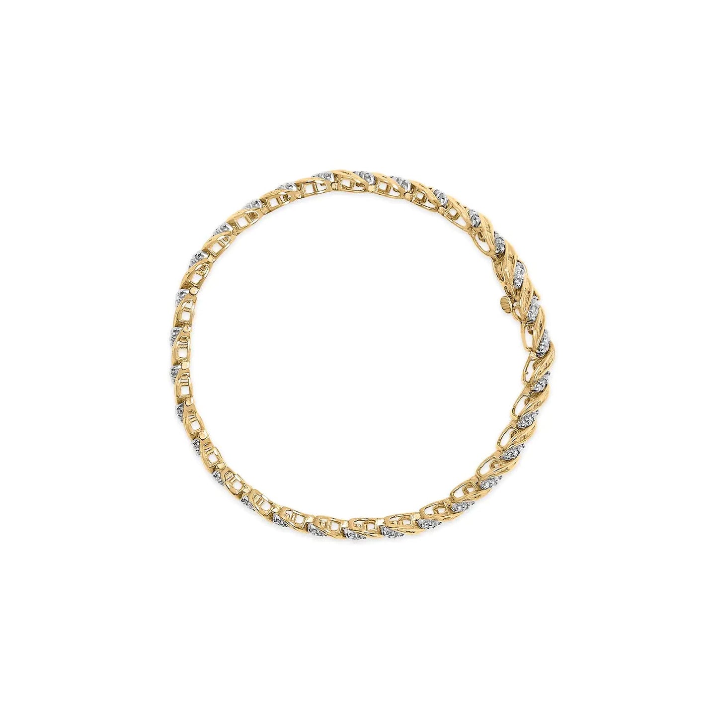 10k Yellow Gold 1.00 Cttw Round-Cut and Baguette-Cut S-Link 7.25" Bracelet (I-J Color, I2-I3 Clarity) WEM Support (www.WEM.support)