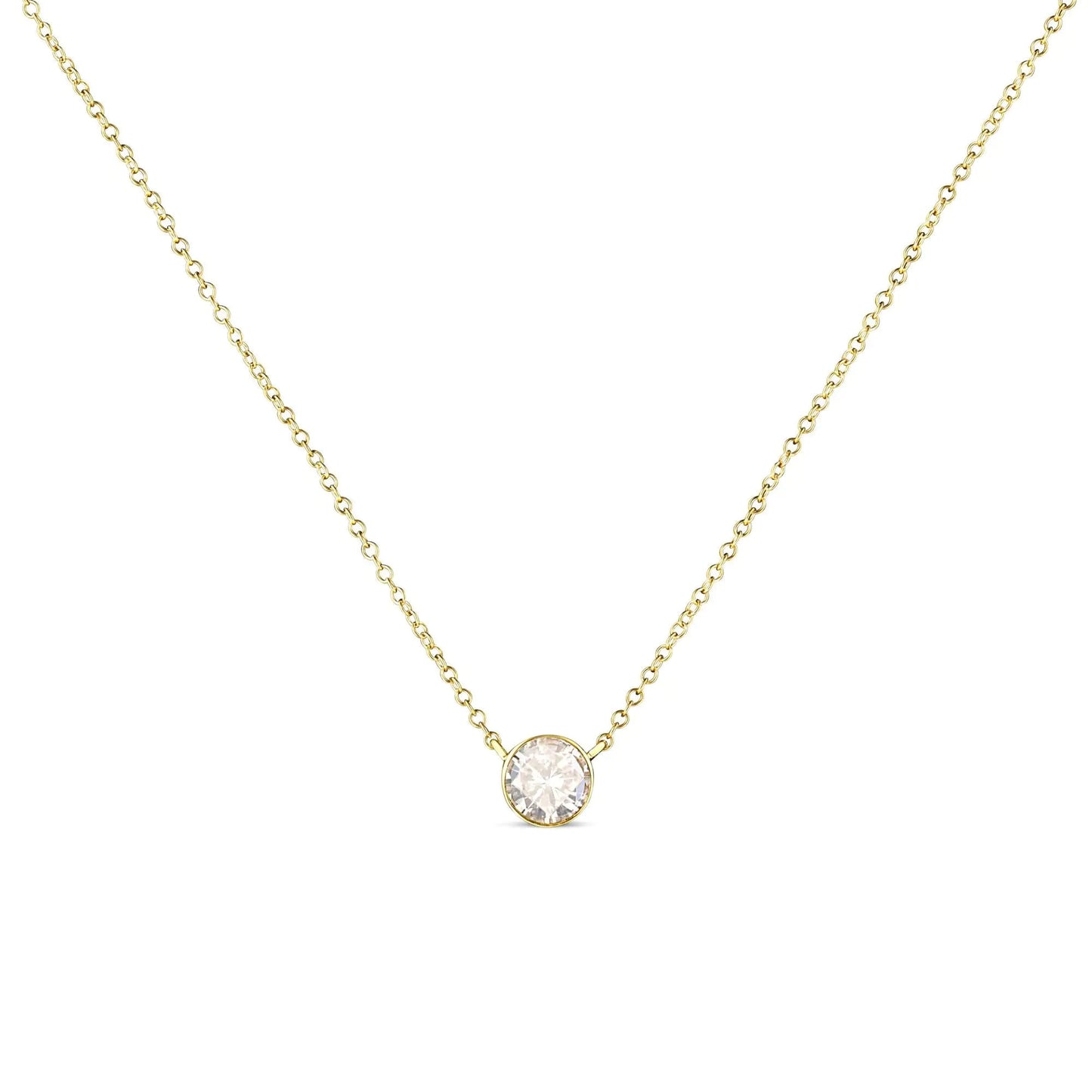 10K Yellow Gold 1.0 Cttw Round Brilliant-Cut Diamond Modern Bezel-Set Solitaire Adjustable 16"-18" Pendant Necklace (K-L Color, SI2-I1 Clarity) WEM Support (www.WEM.support)