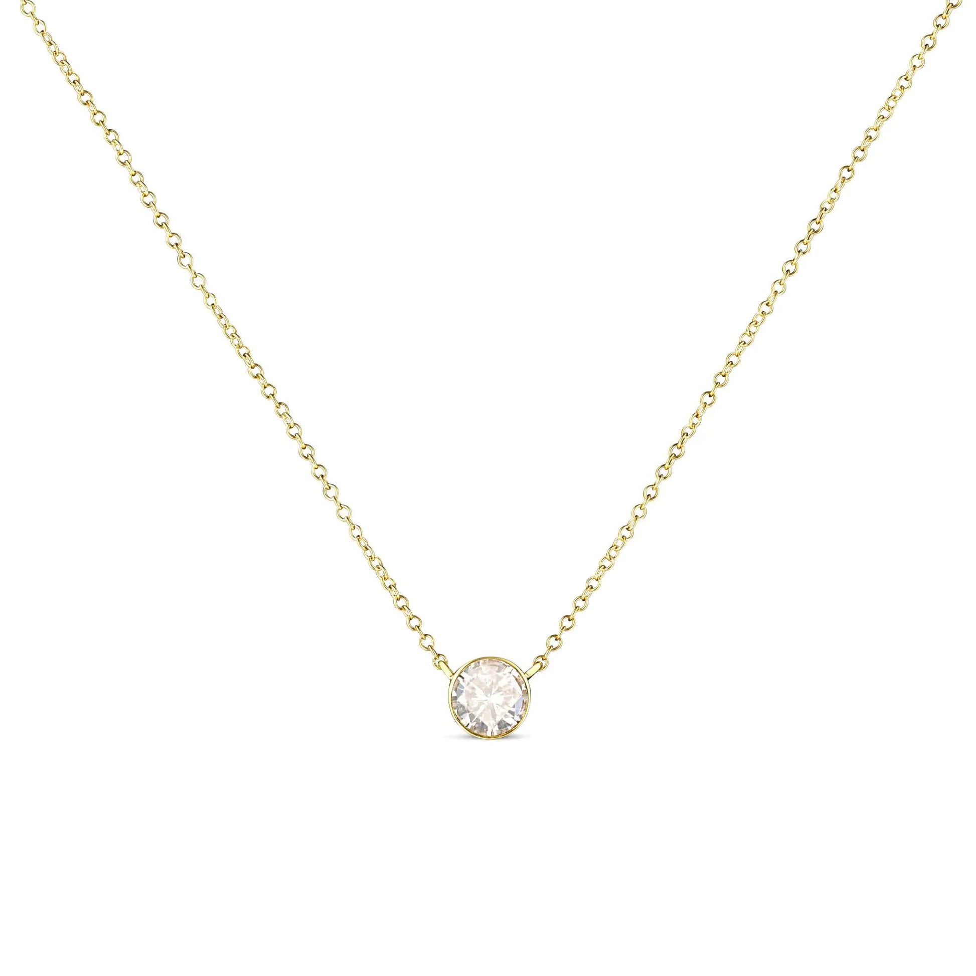 10K Yellow Gold 1.0 Cttw Round Brilliant-Cut Diamond Modern Bezel-Set Solitaire Adjustable 16"-18" Pendant Necklace (K-L Color, SI2-I1 Clarity) WEM Support (www.WEM.support)