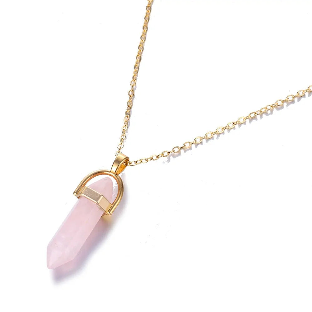 Hexagonal Column Quartz Necklaces Pendant WEM Support (www.WEM.support)